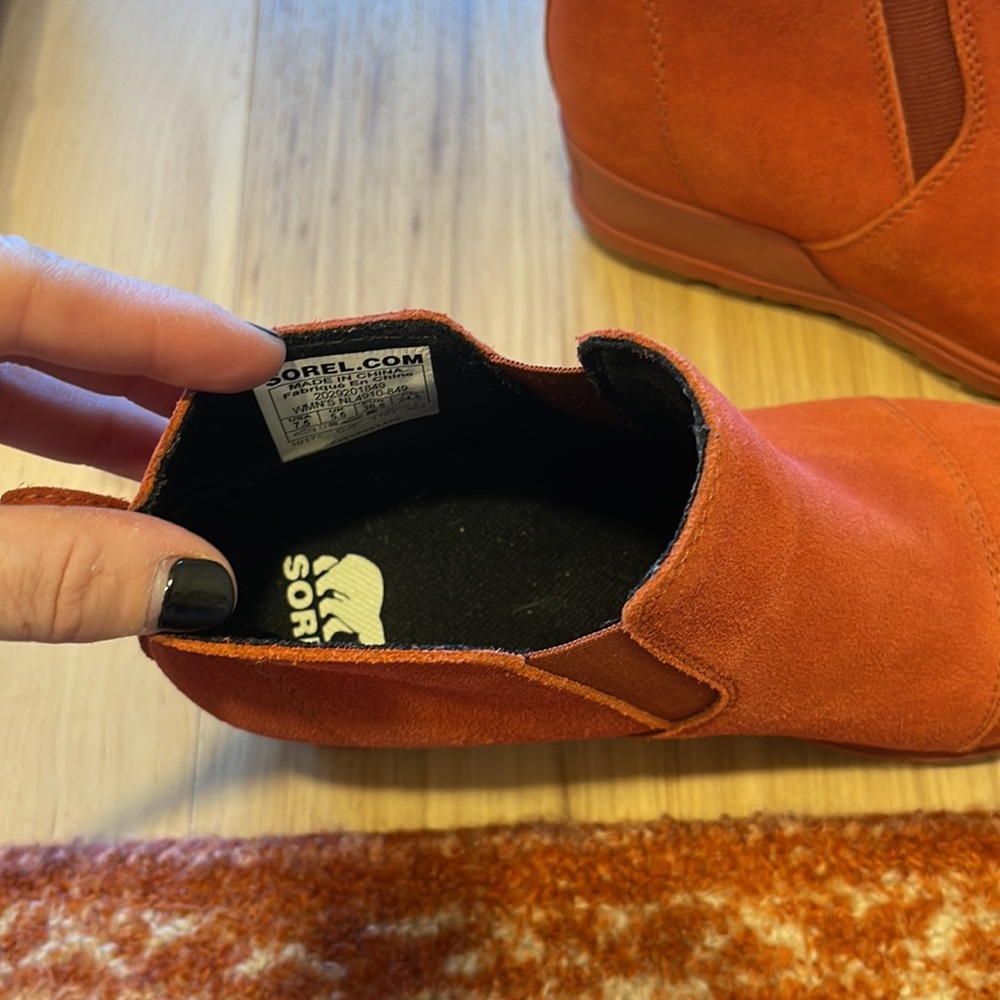 Sorel Women's Suede Ankle Booties in Rust Orange / Coral - Picture 4 of 5